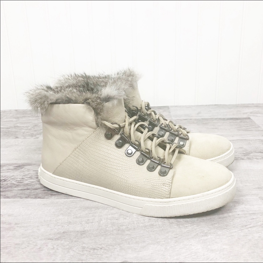 BCBGMaxAzria Deniz Fur Trim Lace Up Sneaker 6.5